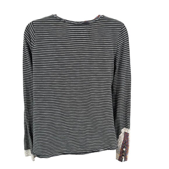 Anthropologie Striped Long Sleeve V Neck Top With Lace & Button Accents Size S - Picture 3 of 8